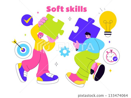Office Workers Demonstrating Soft Skills Vector Illustration Such as Empathy, Communication, Idea Development, Teamwork, and Professional Growth Office Workers Demonstrating Soft Skills Vector Illustration Such as Empathy, Communication, Idea Development, Teamwork, and Professional Growth 133474064
