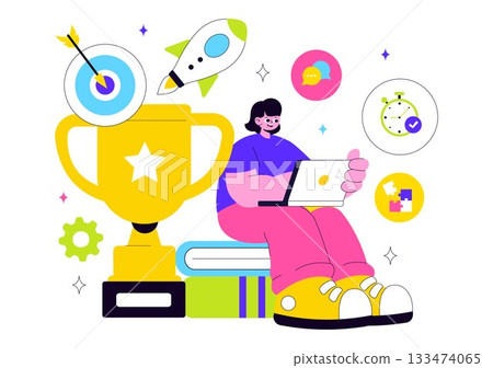 Office Workers Demonstrating Soft Skills Vector Illustration Such as Empathy, Communication, Idea Development, Teamwork, and Professional Growth 133474065