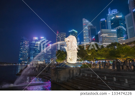Merlion at night, Singapore 133474226