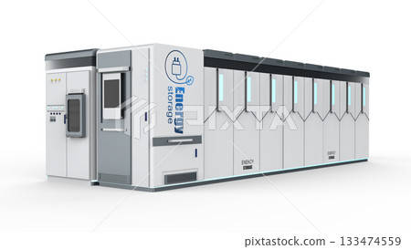 White energy storage system or battery container unit isolated 133474559