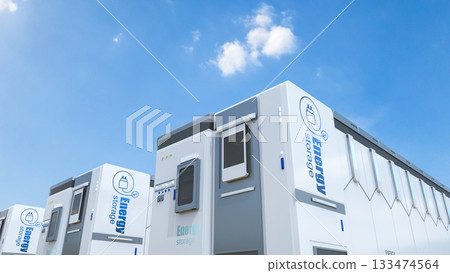 Energy storage system or battery container unit with blue sky background Energy storage system or battery container unit with blue sky background 133474564