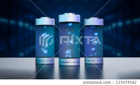 Group of cylindrical batteries with electric charge sparking inside 133474582