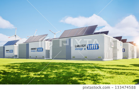 Group of energy storage systems or battery container units with various sources of energy 133474588