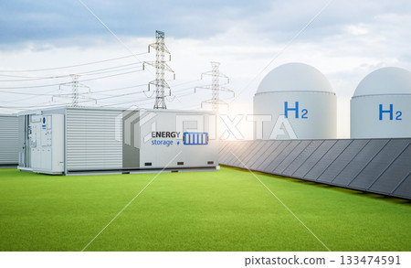 Group of energy storage systems or battery container units with various sources of energy Group of energy storage systems or battery container units with various sources of energy 133474591