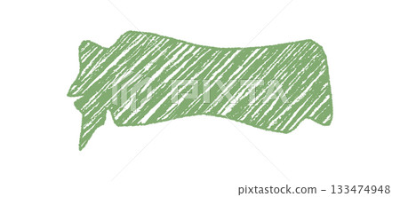 Green wavy crayon speech balloon with diagonal sketch forms a playful banner. Organic chat bubble as message textbox, this abstract graphic is ideal for creative, child communication concepts. 133474948