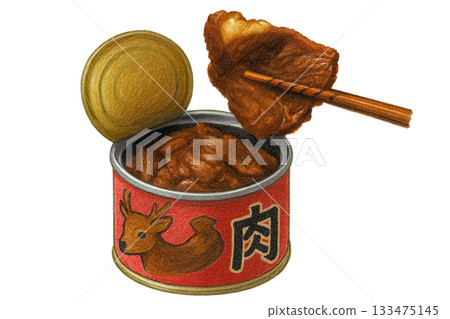 Canned venison (opened, meat lifted with chopsticks) 133475145