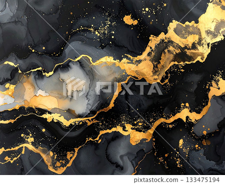 黑金抽象藝術。現代日式背景,金箔飄逸。奢華的設計材料。 黑金抽象藝術。現代日式背景,金箔飄逸。奢華的設計材料。 133475194