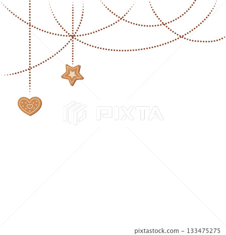 Kraft holiday ornament on brown flat background set. Holiday decoration with christmas branch and plant as part of a festive winter set. Gift and box detail in graphic concept design. Kraft holiday ornament on brown flat background set. Holiday decoration with christmas branch and plant as part of a festive winter set. Gift and box detail in graphic concept design. 133475275