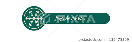 Green line holiday sticker with snow flake ornament as christmas seal on lid. Snowflake and xmas element in winter package, flat style, decorative for seasonal product or gift box. 133475299