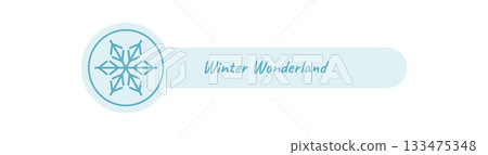 Winter package label with blue and white snow flake decoration in line badge style. Box seal element for xmas product or gift, stylish seasonal accent and festive detail. 133475348