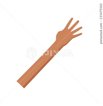 Flat style hand gesture with four raised fingers. Bare human arm with open palm, representing the number four. Counting concept, isolated design for math and body signals. Flat style hand gesture with four raised fingers. Bare human arm with open palm, representing the number four. Counting concept, isolated design for math and body signals. 133475503