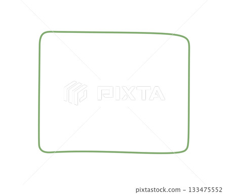 Hand drawn green frame with organic rectangle outline forms a unique text card. This border and label style creates a clean background, ideal as graphic card or modern label element. 133475552
