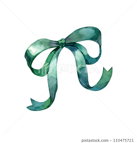 Elegant watercolor bow painted in soft green shades, perfect for festive designs, gift decoration, cards, scrapbooking, invitations, craft projects, packaging, and holiday artwork. Gentle color Elegant watercolor bow painted in soft green shades, perfect for festive designs, gift decoration, cards, scrapbooking, invitations, craft projects, packaging, and holiday artwork. Gentle color 133475721