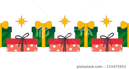 Christmas Gifts and Stars Seamless Border 133475953