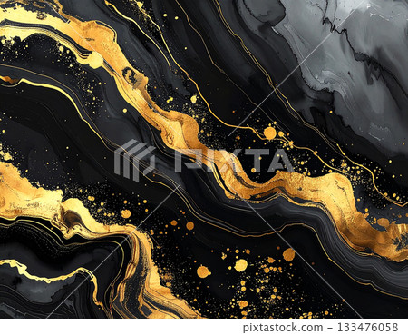 黑金抽象藝術。現代日式背景,金箔飄逸。奢華的設計材料。 黑金抽象藝術。現代日式背景,金箔飄逸。奢華的設計材料。 133476058