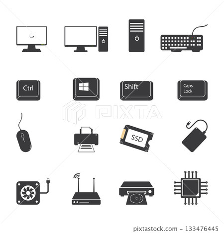 Computer components icon and peripherals Computer components icon and peripherals 133476445