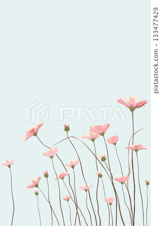 Pink flowers bush with blue sky vertical background graphic illustration have blank space. 133477429