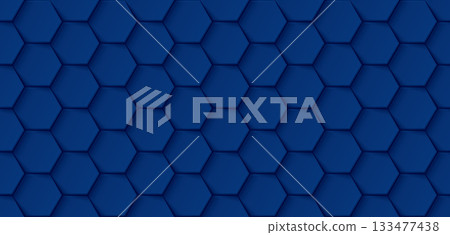 Abstract 3D deep blue hexagonal plates arranged seamless pattern graphic illustration. 133477438