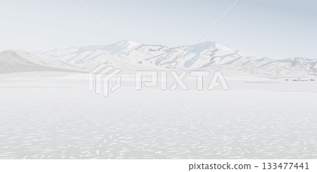 Mountain ranges landscape in winter season covered by white snow with dusk sky background graphic illustration have blank space. Mountain ranges landscape in winter season covered by white snow with dusk sky background graphic illustration have blank space. 133477441