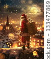 聖誕老人的背影俯瞰著金色的城市——冬日聖誕老人—— 133477869