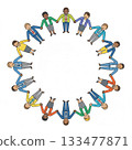 Illustration of people of different races, genders, and ages holding hands 133477871