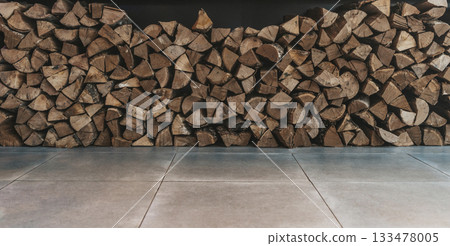 Stacked Firewood Texture wooden background  133478005