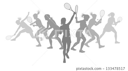 Silhouette Tennis Players Silhouettes Concept Silhouette Tennis Players Silhouettes Concept 133478517