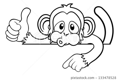 Monkey Cartoon Animal Pointing Thumbs Up Sign Monkey Cartoon Animal Pointing Thumbs Up Sign 133478528