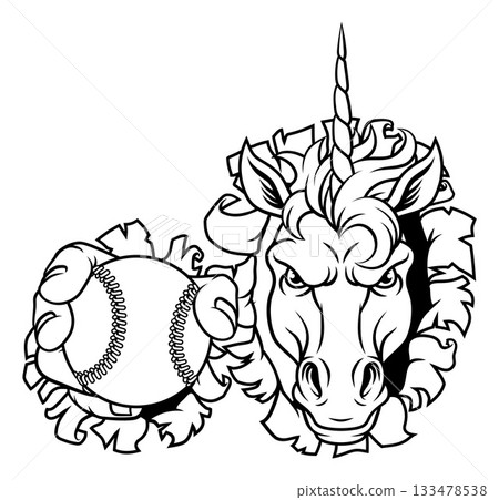 Unicorn Horse Baseball Softball Sports Team Mascot Unicorn Horse Baseball Softball Sports Team Mascot 133478538