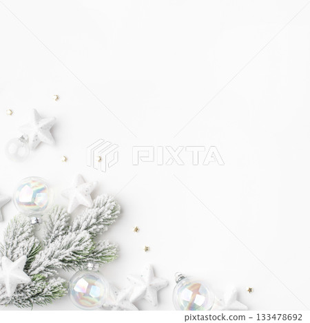 Festive Christmas ornaments on a white background. Festive Christmas ornaments on a white background. 133478692