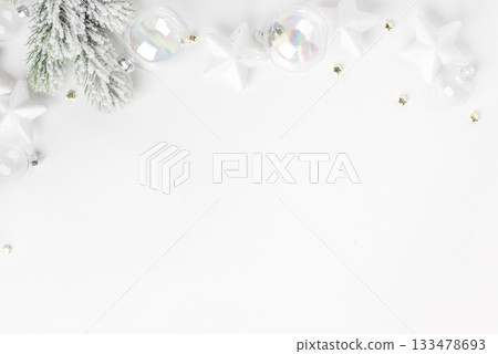 Festive Christmas ornaments on a white background. 133478693