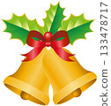 Christmas bells, ribbons and holly illustration material Christmas bells, ribbons and holly illustration material 133478717