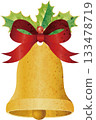 Watercolor illustration of Christmas bells, ribbons and holly Watercolor illustration of Christmas bells, ribbons and holly 133478719