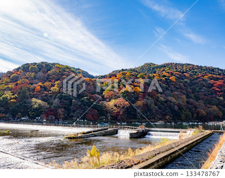 秋天的嵐山和渡月橋 133478767