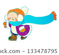 Winter Play Series: Children running in warm winter clothes - Cute and gentle illustrations 133478795