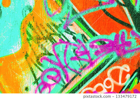 Vibrant Graffiti Art in Neon Orange, Green, Pink with 90s Retro Vibes Vibrant Graffiti Art in Neon Orange, Green, Pink with 90s Retro Vibes 133479172
