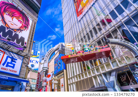 Tokyo cityscape, Japan, November 24th. Shibuya Center Street is also dressed in winter attire (inbound tourism continues, bustling with foreign tourists). Tokyo cityscape, Japan, November 24th. Shibuya Center Street is also dressed in winter attire (inbound tourism continues, bustling with foreign tourists). 133479270