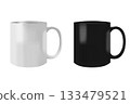Two Ceramic Mugs, White And Black, Side By Side For Contrast In A Clean Studio Setting. 133479521