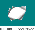Torn Paper Reveal On Teal Background With White Inner Space And Shattered Edges. 133479522