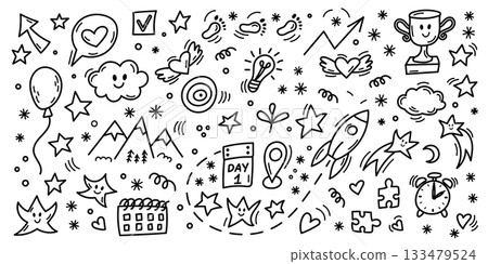 Motivational small steps doodle goals and success icons 133479524