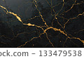 Luxurious Black Marble Surface With Golden Veins For Elegant Interior Design. 133479538
