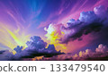 Vibrant Sunset Clouds Over Horizon With Purple, Pink And Yellow Light. 133479540