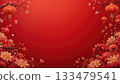 Festive Red Backdrop With Lanterns And Blossoms For Chinese New Year Celebration. 133479541