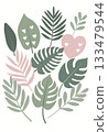 A set of vector elements themed around the beauty of nature and romance. Dark green foliage of exotic leaves and a delicate pink heart adorned with miniature hearts add a touch of tenderness and love. 133479544