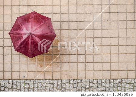 Person holding umbrella on street. Person holding umbrella on street. 133480089