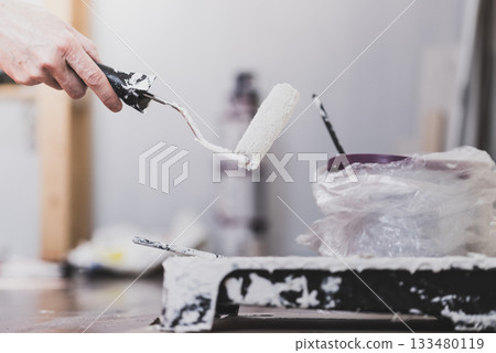 White paint with essentials equipment 133480119