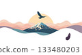 Modern depiction of Fuji, a hawk, and an eggplant 133480203