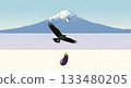 Modern depiction of Fuji, a hawk, and an eggplant 133480205