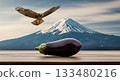 Realistic composition of Mt. Fuji, a hawk, and an eggplant 133480216