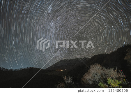 Mount Daisen and the beautiful starry sky in Tottori Prefecture, Japan Mount Daisen and the beautiful starry sky in Tottori Prefecture, Japan 133480306